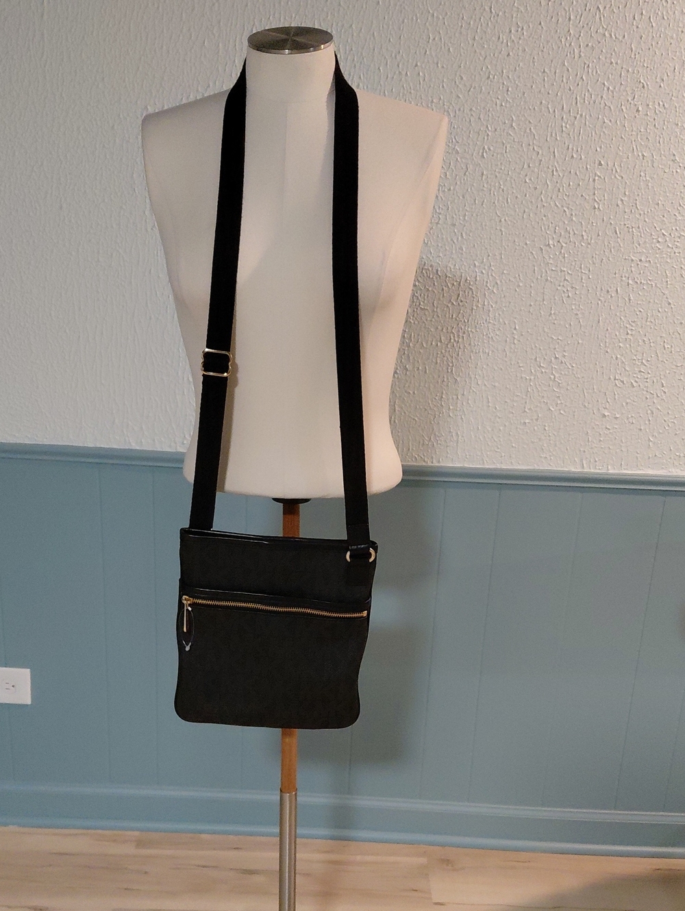 Michael Kors Black Crossbody Messenger with Gold Hardware
